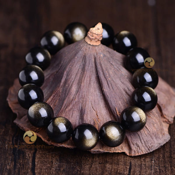 Vòng Tay Đá Núi Lửa Obsidian Ánh Nâu 12 ly