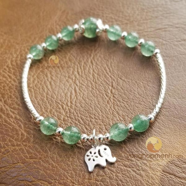Vòng Tay TDX4675 (Thạch anh dâu tây xanh mix Charm voi Bạc 925)