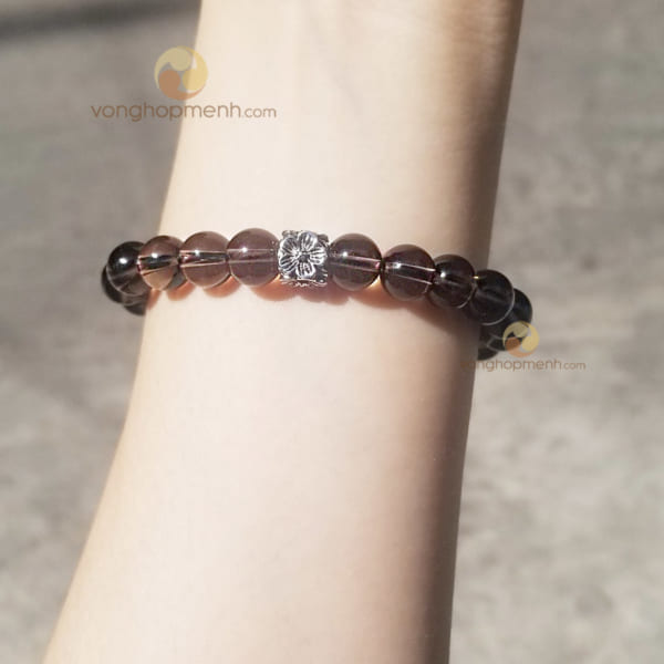 Vòng Tay TAK6211 (Thạch anh khói 8 ly mix charm hoa Bạc S925)