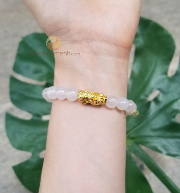 Vòng Tay Đá Mã Não Trắng 8 ly mix Tỳ Hưu Bạc mạ Vàng - vòng phong thủy