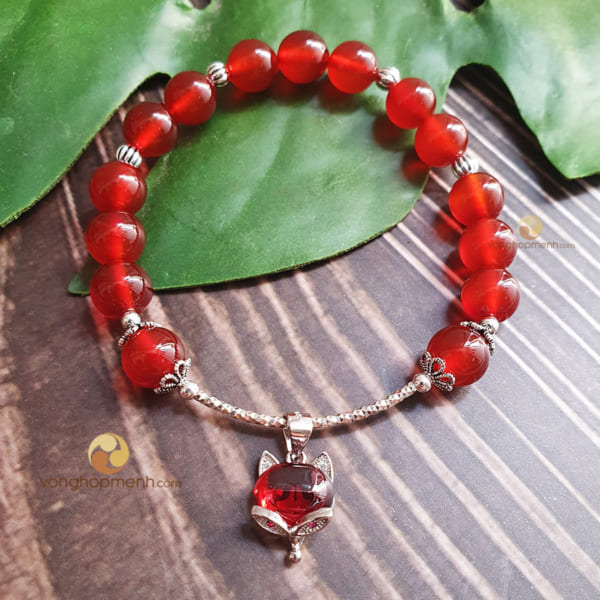 Vòng tay Đá mã não đỏ 8 ly mix Hồ ly bạc 925 - vòng phong thủy