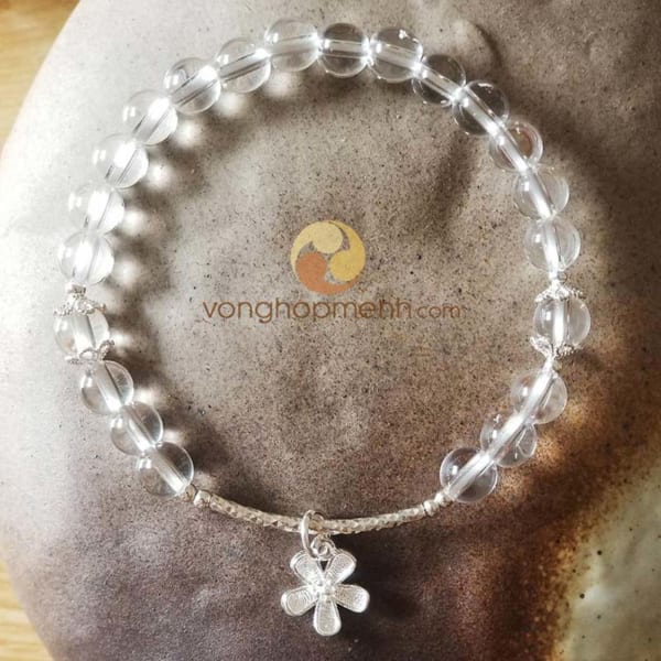 Vòng tay Đá thạch anh trắng 6 ly mix hoa Bạc 925 - vòng phong thủy