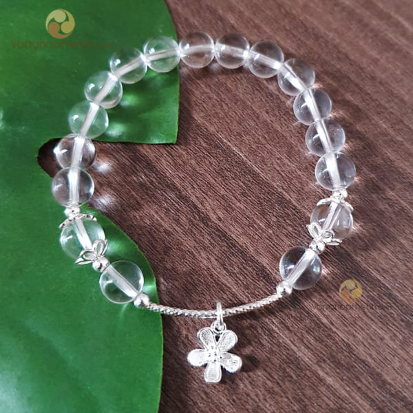 Vòng tay Đá thạch anh trắng 8 ly mix hoa Bạc 925 - vòng phong thủy