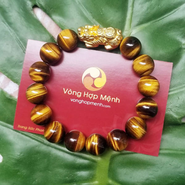 Vòng Tay Đá Mắt Hổ Vàng Nâu 12 ly mix Tỳ Hưu Bạc mạ Vàng - vòng phong thủy vonghopmenh