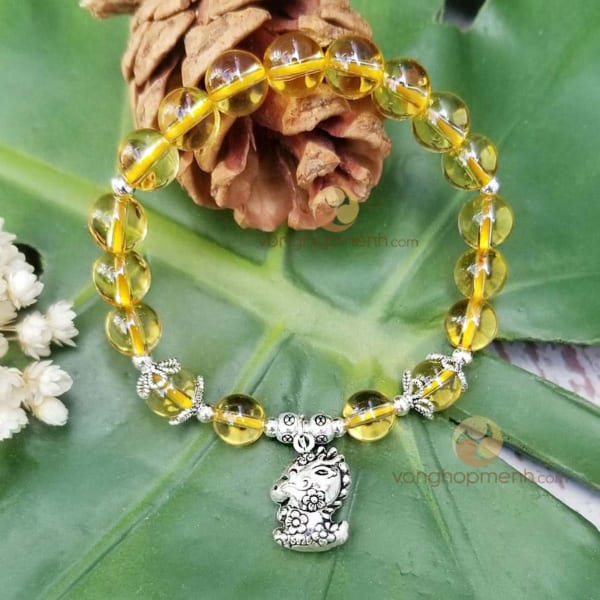 Vòng tay đá Thạch anh vàng mix charm TUỔI THÌN bạc thái S925 - Vòng tay phong thủy