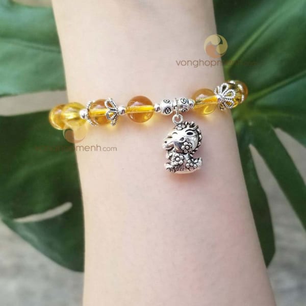 Vòng Thạch anh vàng mix charm TUỔI THÌN bạc thái S925 - Vòng phong thủy